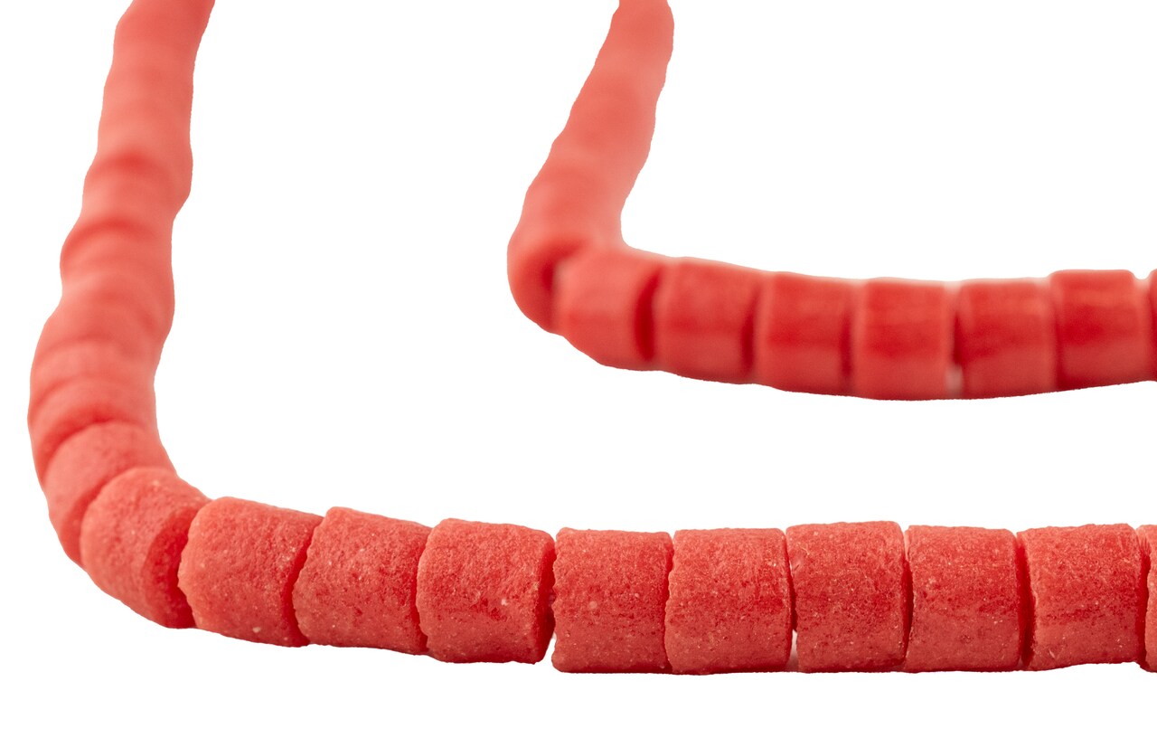 The Bead Chest Coral Color Sandcast Cylinder Beads 9mm Ghana African Red Glass Large Hole 24 Inch Strand Handmade